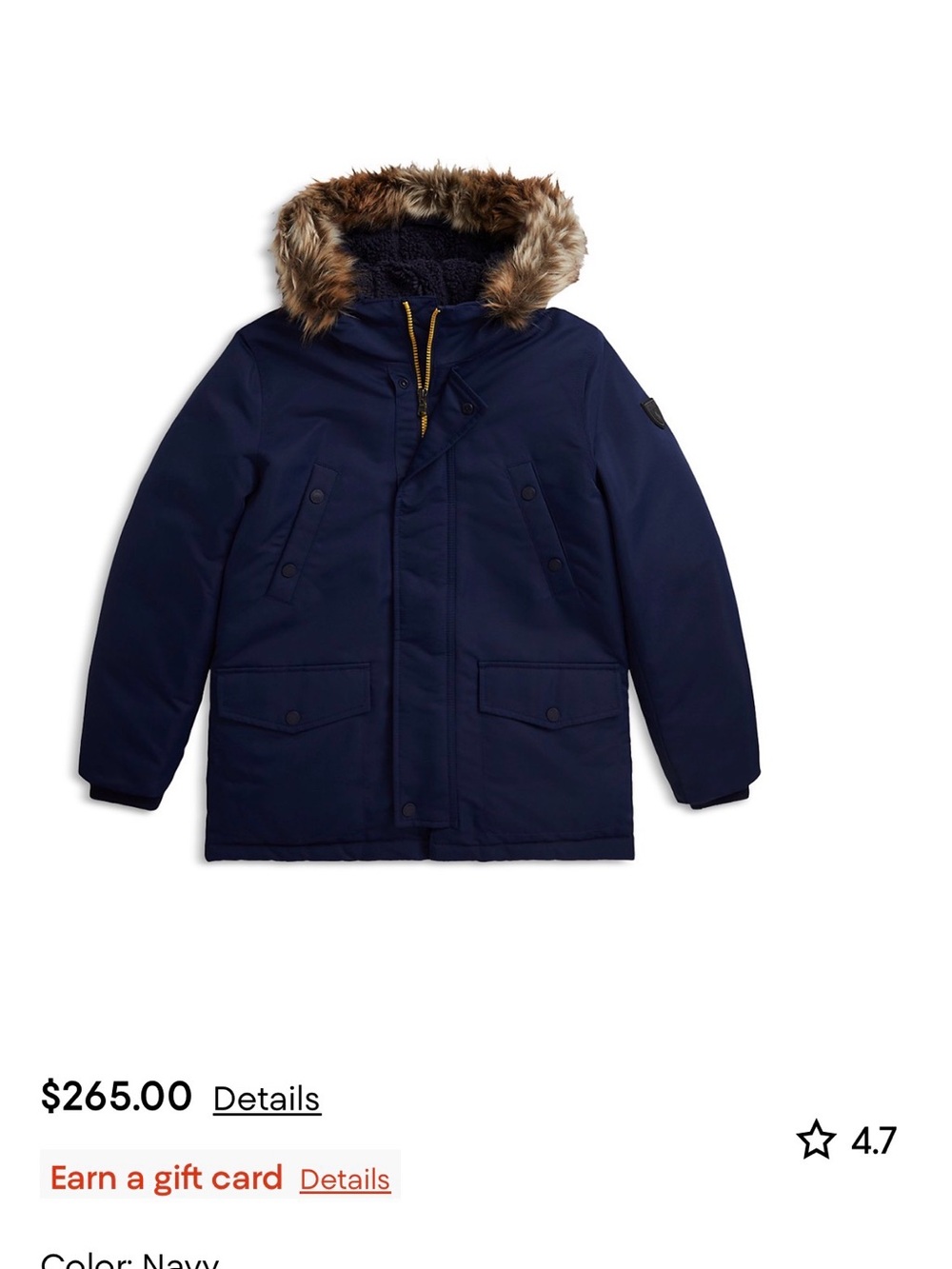 Polo by Ralph Lauren Navy Parka with Faux-Fur Trimmed Hood